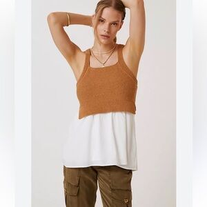 Anthropologie Tan and White Twofer Tank Top